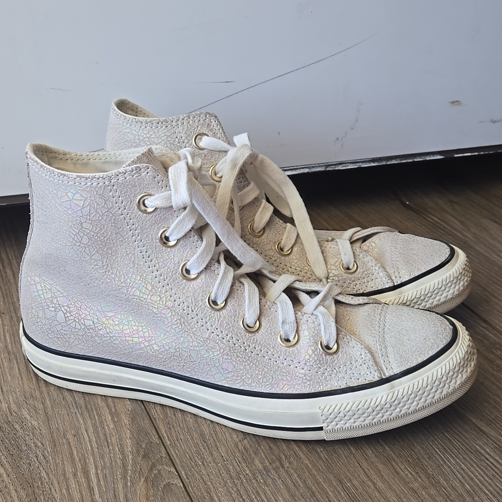 Converse Ivory Iridescent Animal Skin Print High Top Sneakers